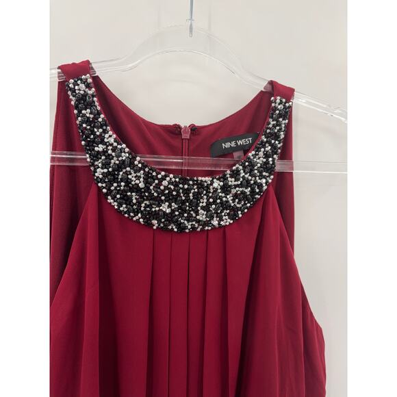 H9 Nine West Burgundy Beaded Maxi Dress Womens 16 Formal Chiffon Gown - Picture 4 of 7